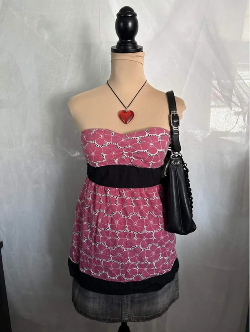 pink floral babydoll tie back top
